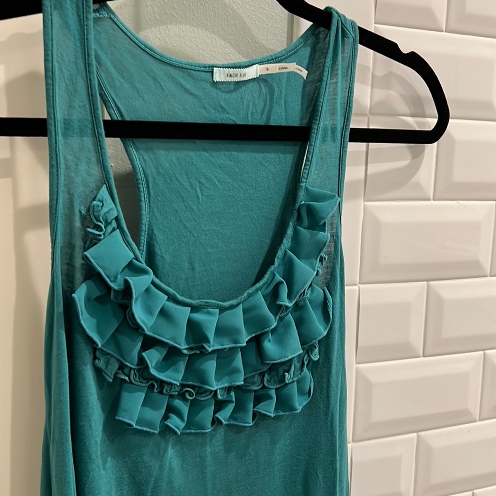 Green Ruffle Kimchi Blue Racerback Tank - Urban Outfitters, Size S
